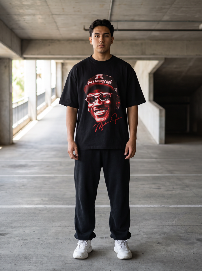 Remera oversize Jordan Vinnare puesta, cuerpo entero