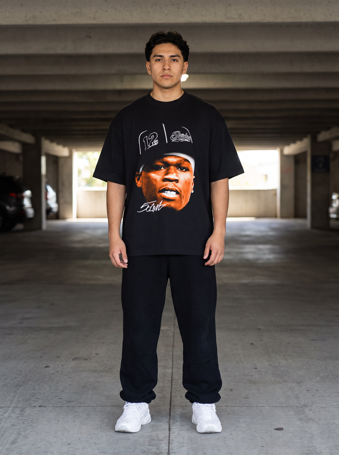 Remera 50 cent Vinnare puesta, cuerpo entero