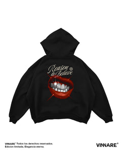 HOODIE NEGRO LIPS OVERSIZE