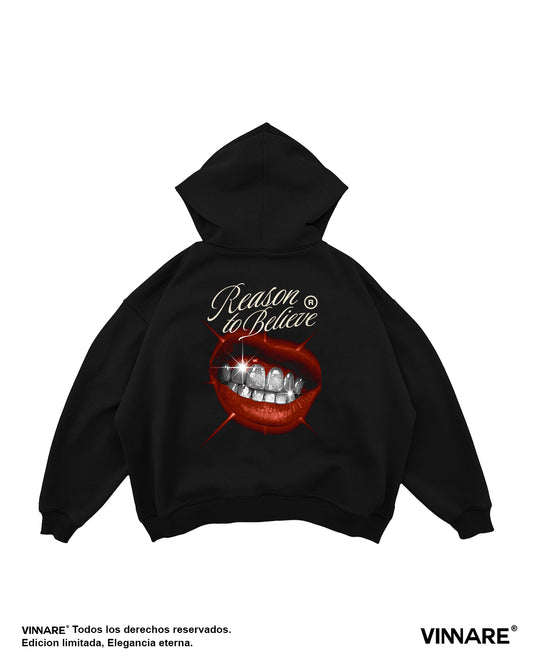 HOODIE NEGRO LIPS OVERSIZE